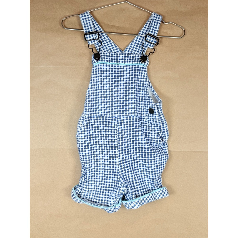 Crown & Ivy Baby 18M Blue White Houndstooth Shortalls Overalls Romper